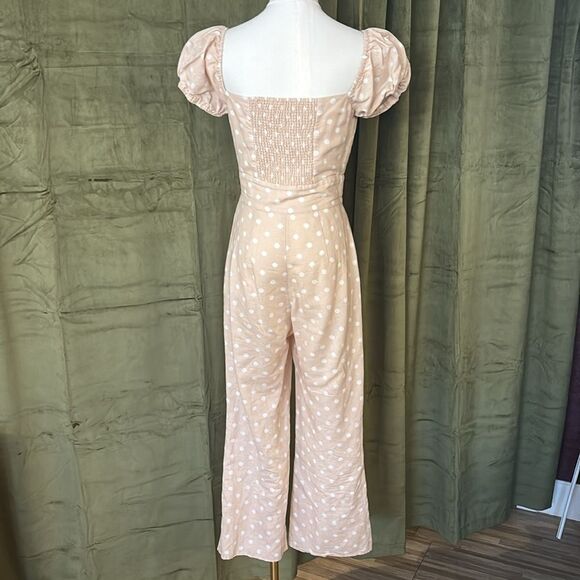 Privacy Please Beige/pink Polka Dot cut out Jumpsuit, XS - Picture 8 of 11